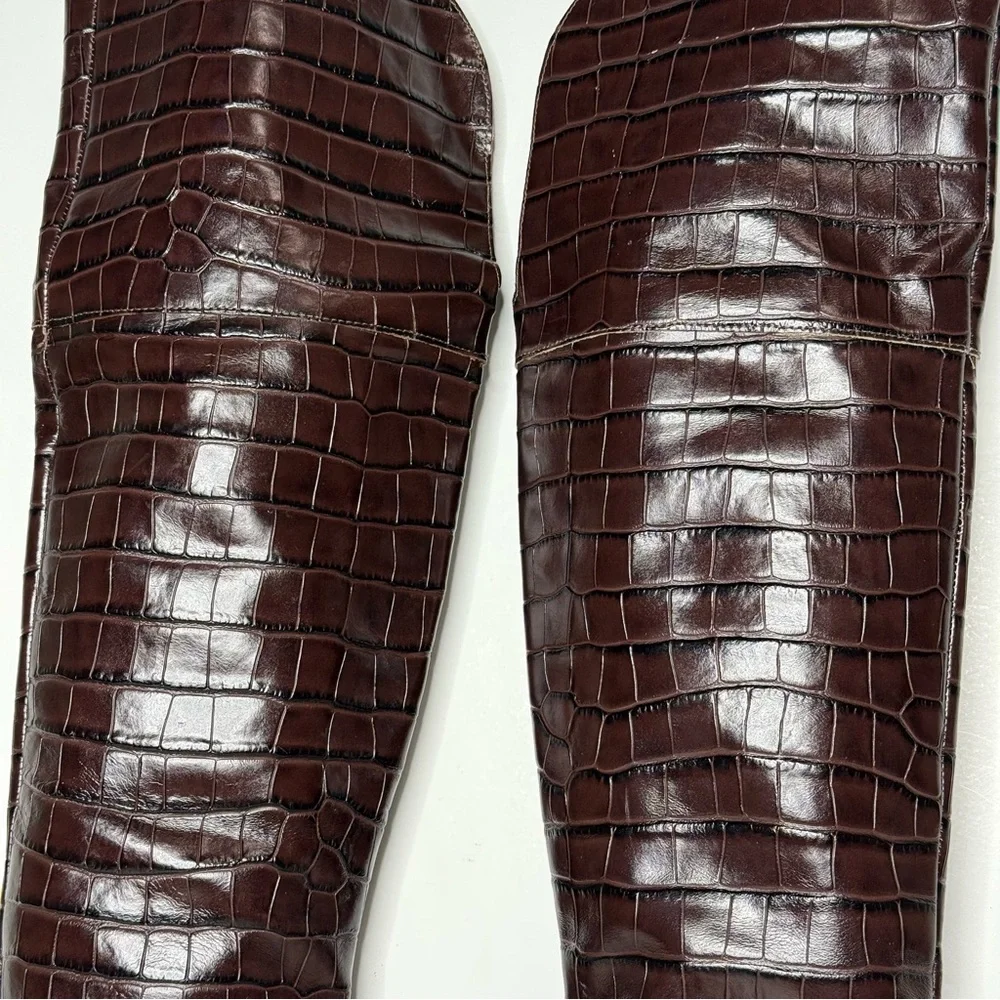 Schutz Maryana Brown Crocodile Over The Knee Boot 5 1/2 B